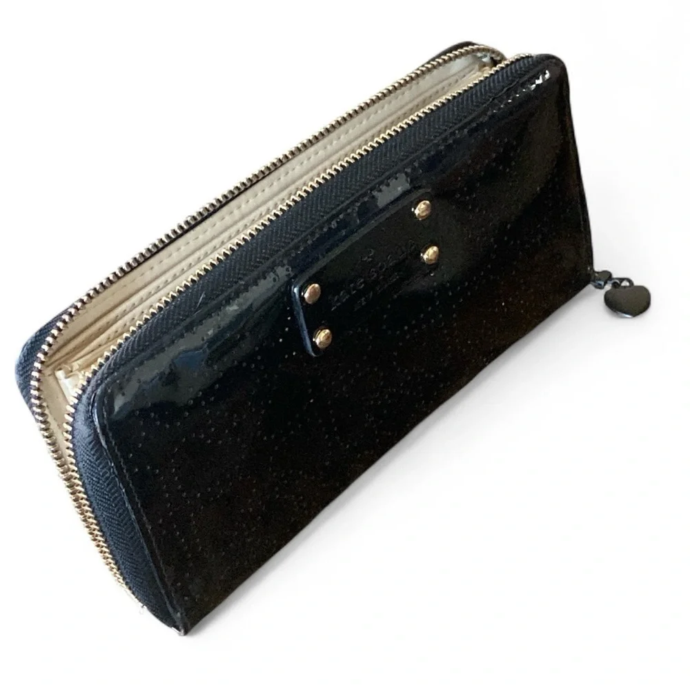 KATE SPADE New York Meto Spade Neda Zip Around Wallet Black Patent Leat… 8 x 4